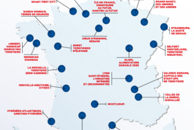 Carte des 24 lauréats du programme Territoires d'innovation. Liste à retrouver sur le site https://www.banquedesterritoires.fr/territoires-dinnovation/avancement-du-programme - Agrandir l'image, fenêtre modale